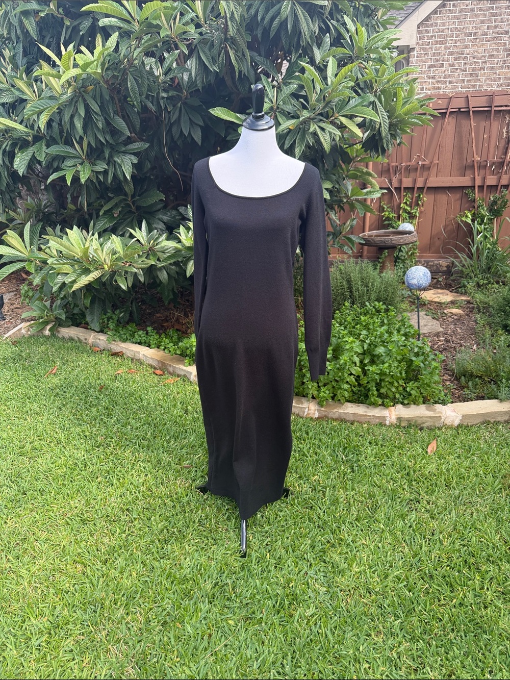 French Connection Black Long-Sleeve Scoop Neck Midi Dress